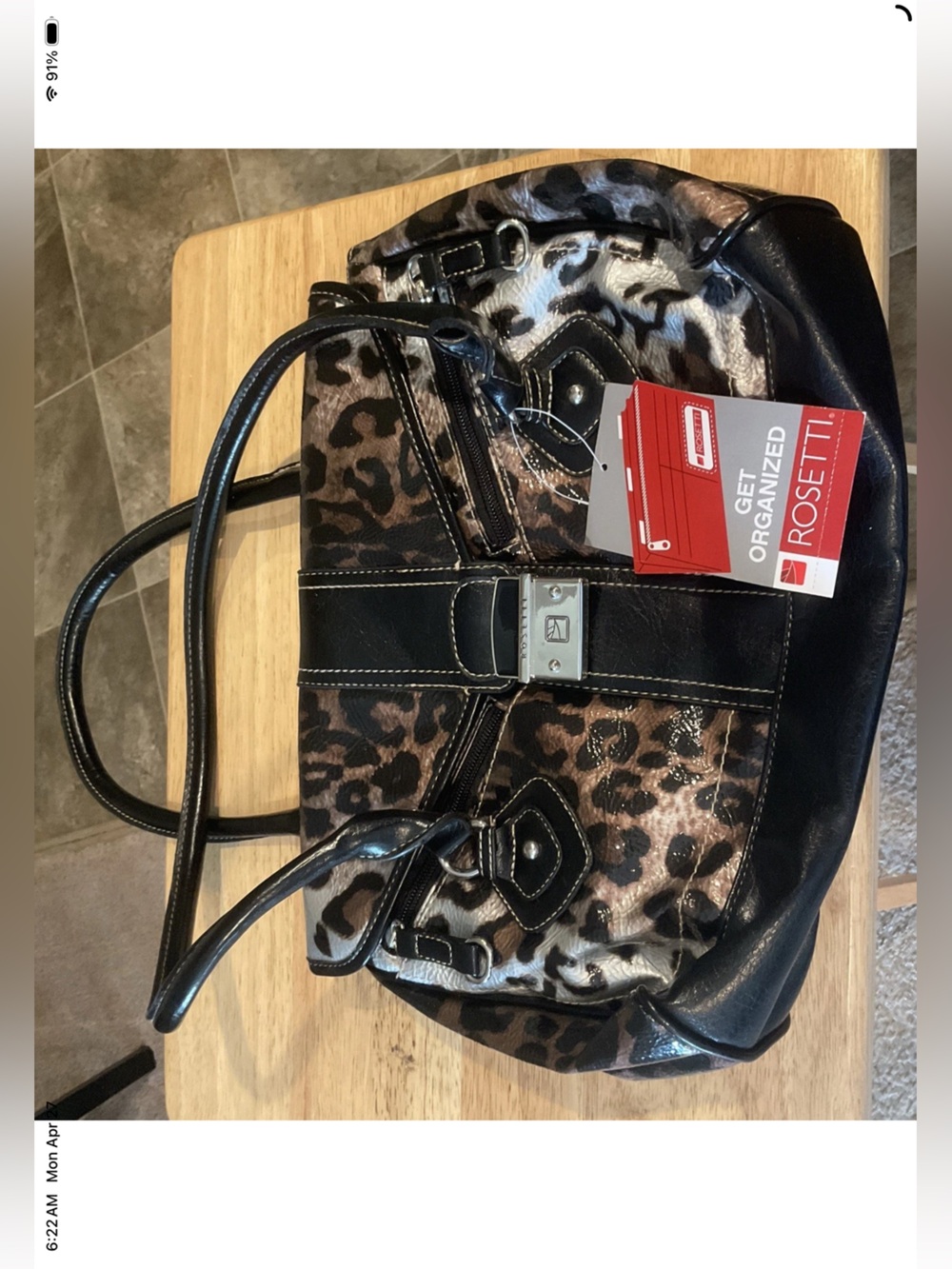 Rosetti Organizer Purse Vinyl Animal Print Black/Gold NWTs